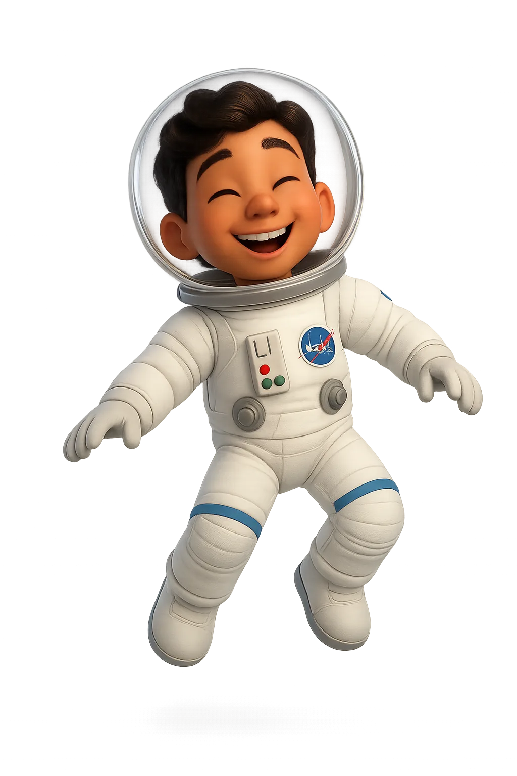 Illustrated astronaut floating with arms wide open